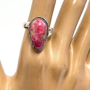 Hand Crafted Rhodonite Ring adjustable 5–8.5  silver plated stamped 925 new